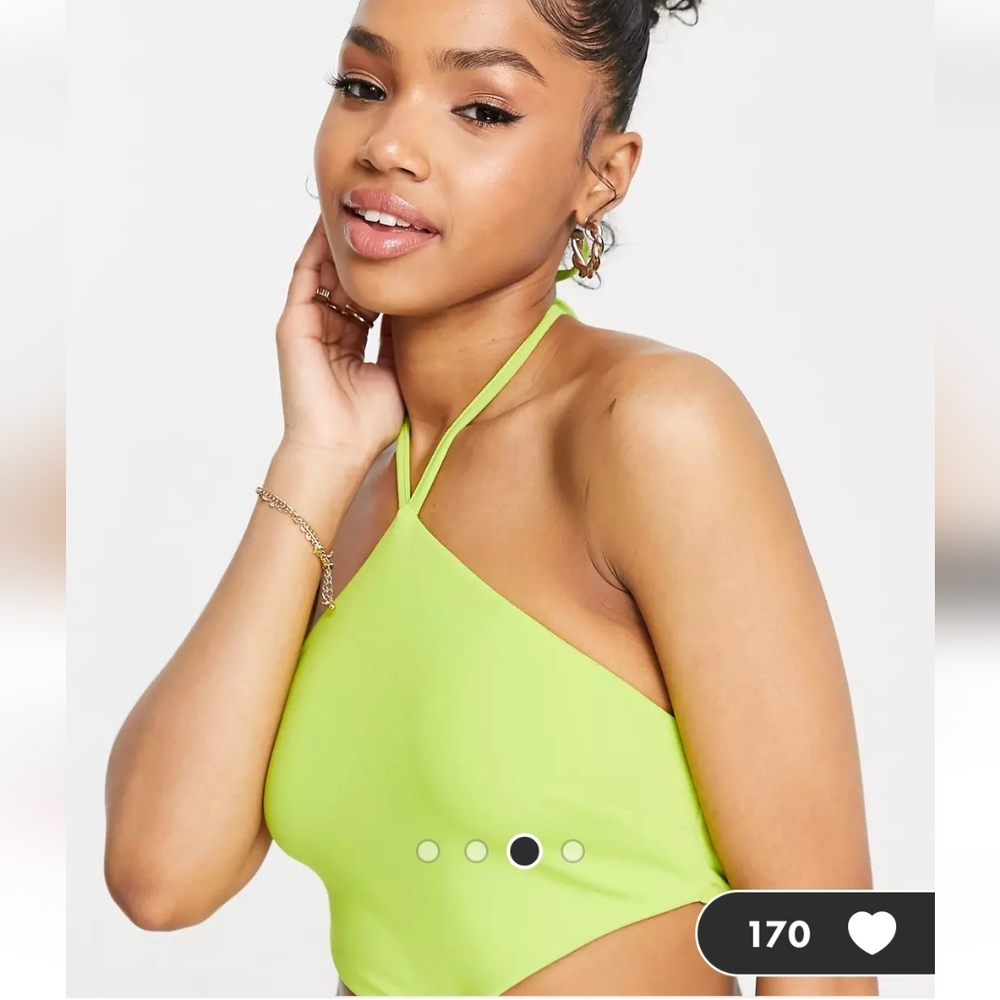 Asos miss selfridge cut out Strappy mini dress in lime green - Picture 3 of 7